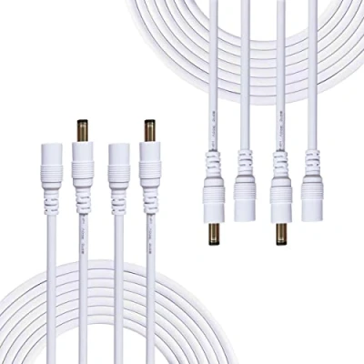 Image of Liwinting 4pcs 1m/3.28ft DC Extension Cable 2.1mm x 5.5mm Male to Female Connector, Power Cord for Adapter, 12V CCTV Wireless IP Camera, Monitors, Led, Car White