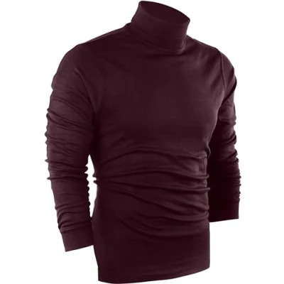 Image of Utopia Wear Premium Cotton Blend Interlock Turtleneck Men T Shirt Pullover Sweater, Berry, Medium
