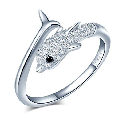 Image of Yumilok Women Dolphin Rings Resizable 925 Sterling Silver Ring for Girls with Box
