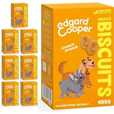 Image of Edgard &amp; Cooper Natural Dog treats Banana Bravo Biscuits (1 x 400g box), Grain Free, Plant based Vegan Treats, training packed with fresh fruit