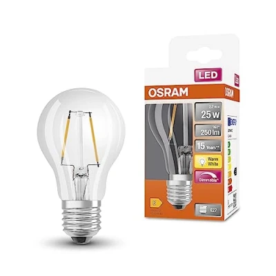 Image of OSRAM Led Superstar Classic A25 Dimmable Lamp for E27 Socket, Pear Shape, Fil, 250 Lumens, Warm White (2700K), Replacement Conventional 25W Light Bulbs, 1 Pack
