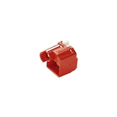 Image of Panduit PSL DCPLX Rj45 Plug Lock In Device, 10 Devices (Red) and 1 Installation/Removal Tool (Black), Polycarbonate