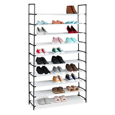 Image of Relaxdays plug rack, XXL organiser, storage, 10 tiers, 50 pairs of shoes, modular system, white, Steel, 176,5x99x29,5 cm