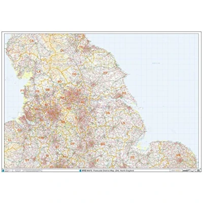 Image of North England Postcode District Wall Map Paper