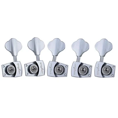 Image of Guyker Bass Tuners (3R + 2L) 1:26 Ratio Open Gear Tuning Key Pegs Machine Head Replacement for Electric Jazz Guitar or Precision Instruments Chrome