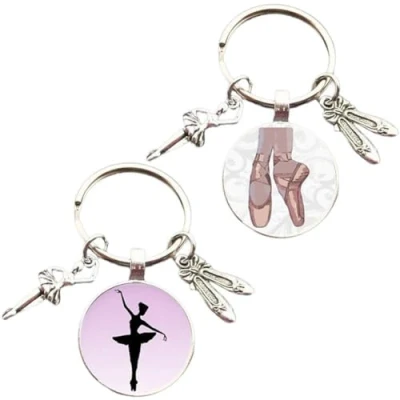 Image of Ballet Dancer Figure Silhouette Keychain 2pcs/set Keyring Bag Pendant Car Key Chain Charm Handbag Hanging Gift for Girls