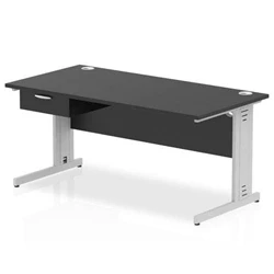 Image of Impulse 1600x800 Desk Black/Silver Cable Managed Leg 1 Dr Fixed Ped