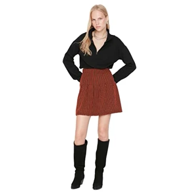 Image of Trendyol FeMan Mini A line Skater Knit Skirt Brown