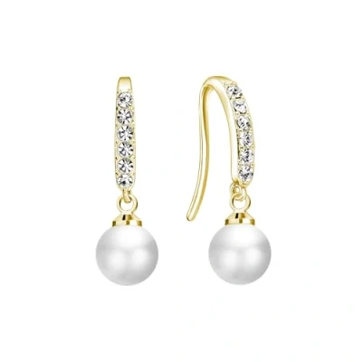 Image of Philip Jones Gold Plated Pearl Drop Earrings Created with Zircondia® Crystals