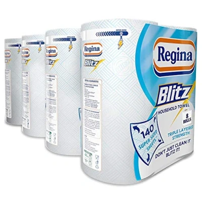 Image of Regina Blitz 3 Ply Kitchen Towel Rolls Jumbo Household 70 Sheets Per Roll(Pack of 8 Rolls)