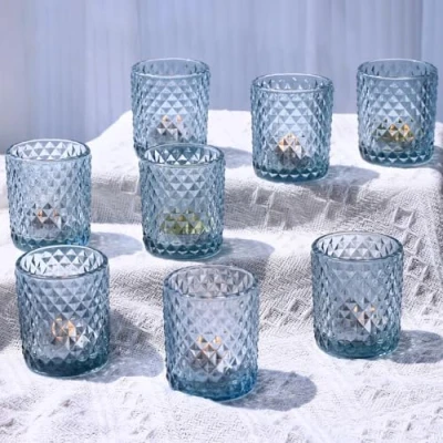 Image of Vohocandle 12pcs Tea Light Holders Glass for Wedding Table Centerpiece, Blue Candle Birthday Party, Tealight Home Decor(Blue, Set of 12)