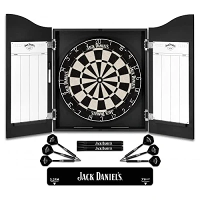 Image of Officially Licensed Jack Daniel&#039;s Printed Darts Home Centre in Black Including Dartboard JD Logo (CAB512)