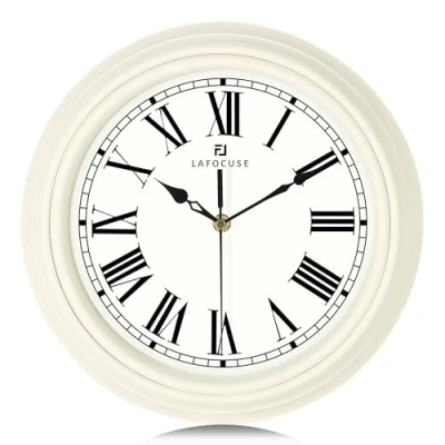 Image of Lafocuse 12 Inch Silent Cream Kitchen Wall Clock Roman Numerals, Quartz Decorative Retro Clocks for Living Room Modern Bedroom 30cm Version 2.0