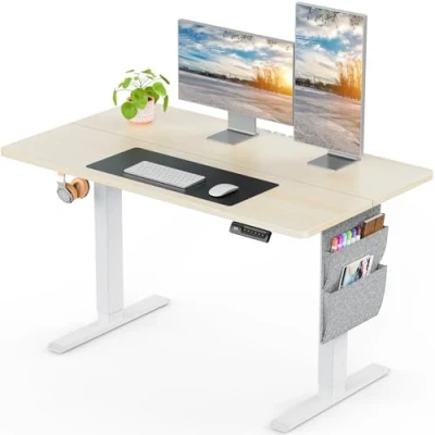 Image of ErGear Standing Desk 120x60cm, Supports Up to 80KG Height Adjustable Electric with Storage Bag,Sit Stand Backpack Hook and Memory Smart Pannel for Home Office
