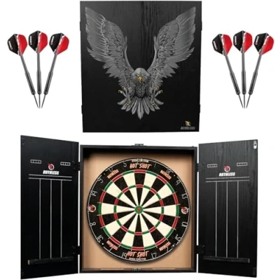 Image of RUTHLESS Home Darts Centre Complete Dart Board Including Cabinet, Dartboard and 2 Sets of (Eagle)