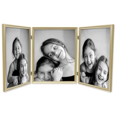 Image of Lawrence Frames Bead Border Design, 8 x 10 Triple, Satin Gold