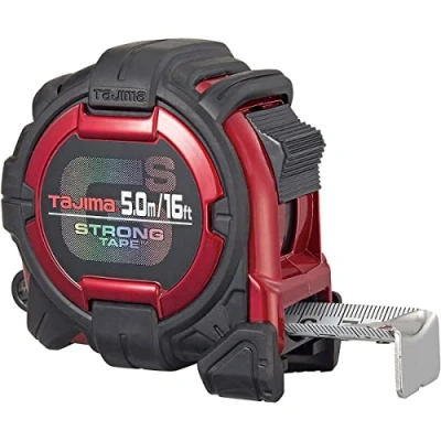 Image of TAJIMA Tape Measure SAE &amp; Metric Scale 16ft/5m x 1 inch GS Lock Measuring with Acrylic Coated Blade Safety Belt Holder GSSF 165MBW