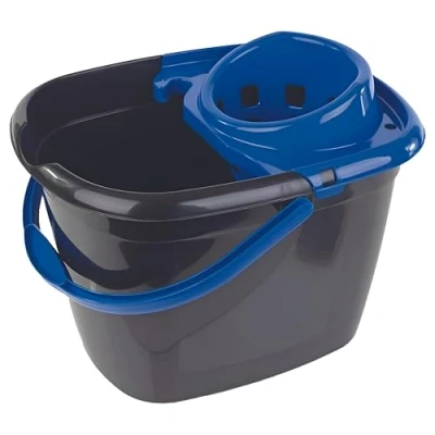 Image of Recycled Great British Black Mop Bucket with Blue Wringer 14ltr Single Janitorial Supplies
