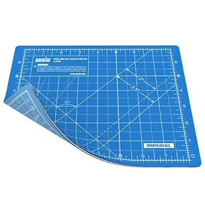 Image of ANSIO Craft Cutting Mat Self Healing A5 Double Sided 5 Layers Quilting, Sewing, Scrapbooking, Fabric &amp; Papercraft Imperial/Metric 8 inch x 7 / 22 cm 18cm True Blue/Sky Blue