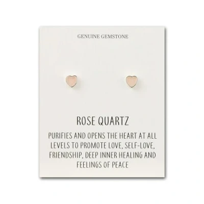 Image of Philip Jones Rose Quartz Heart Stud Earrings with Quote Card