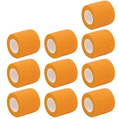 Image of Mintice 10 Rolls Self Adhesive Cohesive Wrap Bandages Elastic First Aid Tape Adherent Orange for Wrist Ankle Sport 2 Inch X 5 Yards