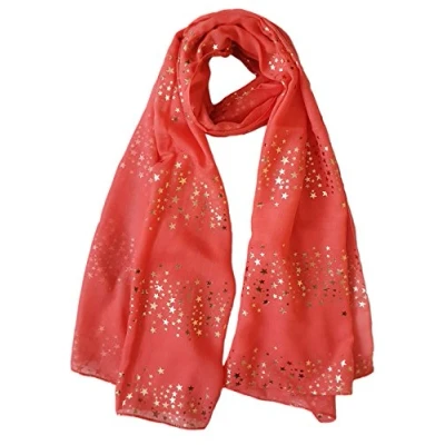 Image of GlamLondon Galaxy Scarf Rose Gold Glitter Foil Stars Print Ladies Party Wedding Fashion Wrap (Coral)