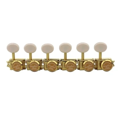 Image of Guyker 6 Inline Vintage Guitar Lock String Tuners Locking Tuning Key Pegs Machine Heads Replacement Parts for ST TL Style Electric, Folk or Acoustic Guitars Gold, Cream Handle