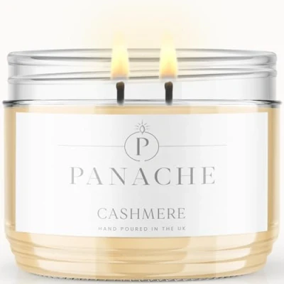 Image of Panache Double Wicked Scented Candles Cashmere 350 gram Jar Candle Natural Soy Wax 48 Hours Burn Great Gift Set for Women
