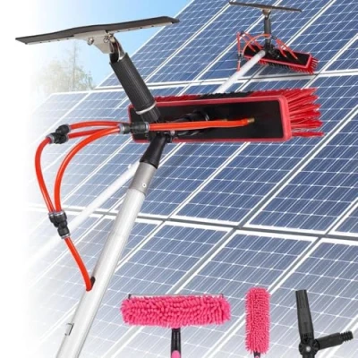 Image of Adjustable Solar Panel Cleaning brush and Pole, Window Cleaner &amp; Water Fed Pole Kit, System Washing Equipment Tool,9M/35cm head