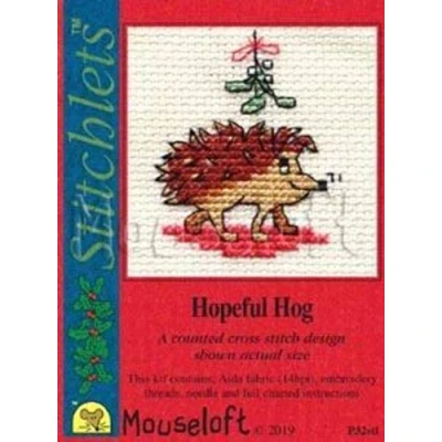 Image of Mouseloft Cross Stitch Kit, Stitchlets Christmas Card Collection Hopeful Hog