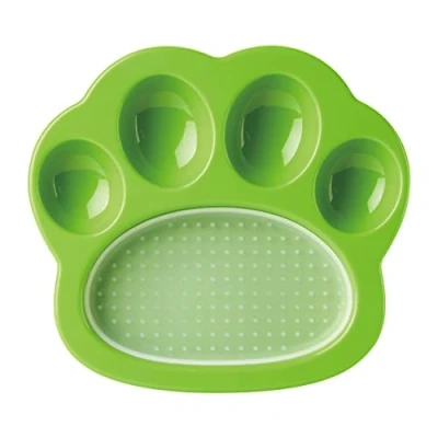 Image of PetDreamHouse Paw 2 In 1 Mini Slow Feeder Dog Bowl &amp; Lick Mat, Fun and Unique Shaped Feeding Dish with an Interchangeable Pad Green