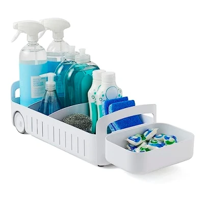 Image of YouCopia 1 RollOut Caddy, 8, Rolling Under Sink Organizer for Kitchen and Bathroom, Plastic, White