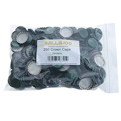 Image of BALLIIHOO Pack of 250 Crown Bottle Caps Green