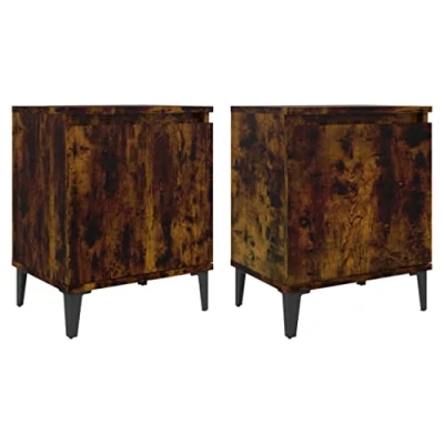 Image of vidaXL Bed Cabinets with Metal Legs Smoked Oak 40x30x50 cm