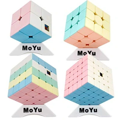 Image of Moyu OJIN MoFang JiaoShi Meilong Series Cube MFJS Bright Pink Stickerless Bundle 2x2 3x3 4x4 5x5 Forsted Surface Puzzles Set With Four Tripods