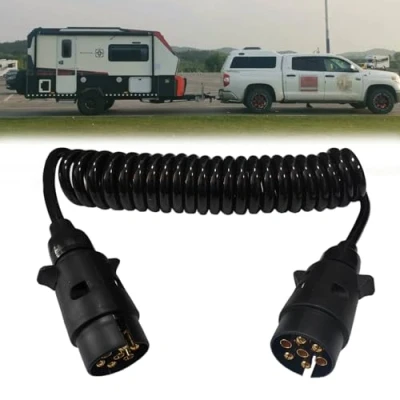 Image of 7 Pin Trailer Extension Cable Male to 12V Spiral Lead 3.0m With Two Plug for Car RV Caravan