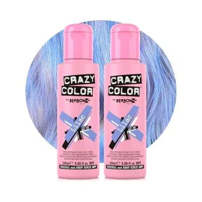 Image of Crazy Color Pastel Lilac Semi Permanent Duo Hair Dye. Highly Pigmented Blueish Conditioning &amp; Oil Nourishing Vegan Formula No Bleach or Ammonia 200ml