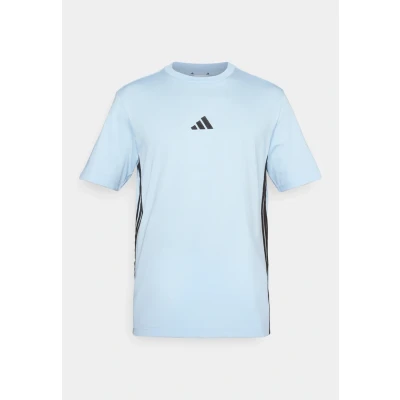Image of adidas Men&#039;s Essential Three Stripes Single Jersey TEE, Glow Blue/Black, S