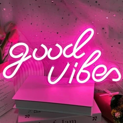 Image of Good Vibes Neon Sign, LED Light Signs for Wall Decor, Art Decoration Letter Sign Bedroom Decor,Birthday Party,Wedding,Valentines Day Gift (Good Pink),40 x 24CM