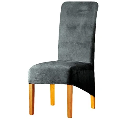 Image of LANSHENG Velvet Dining Chair Covers, Stretch Large Slipcovers for Chairs Set of 2, Washable Removable Kitchen Seat Protector Room (Silver Gray, 2)