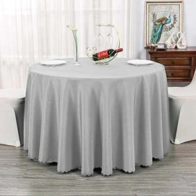 Image of ELR Round Tablecloth Polyester Table Cloth Covers for Wedding Restaurant Party Banquet Decoration (Grey, Diameter: 1.6m)