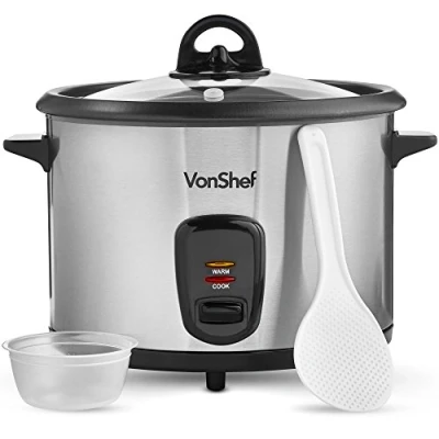 Image of VonShef Rice Cooker 1.8L Electric Steamer for 8 with Keep Warm Function 700W Removable Non Stick Pot Measuring Cup and Spatula