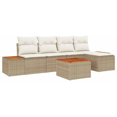 Image of Vidaxl 6 Piece Garden Sofa Set with Cushions Beige Poly Rattan Acacia