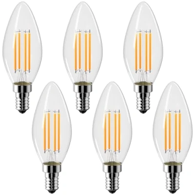 Image of Vanke E14 Light Bulb 4w, Small Screw Candle LED Bulbs Warm White 2700K, 40w Equivalent Energy Saver C35 Bulb, 600 Lumen, Non Dimmable, 6 Pack