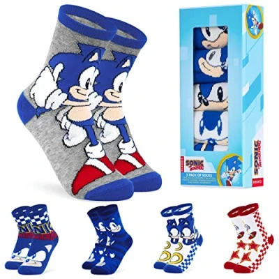 Image of SONIC THE HEDGEHOG Boys Socks, 5 Pack Crew Socks (3.5 6.5)
