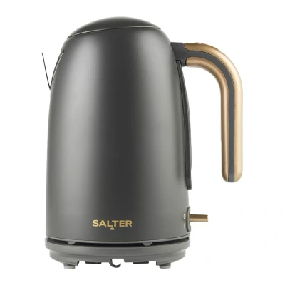 Image of Salter EK6085CB Pebble Kettle 1.7 L Fast Boil Electric Tea Kettle, Removable Limescale Filter, Water Level Indicator, 360 Swivel Base, Viewing Window, Dry Protection, Flip Lid, Charcoal/Brass