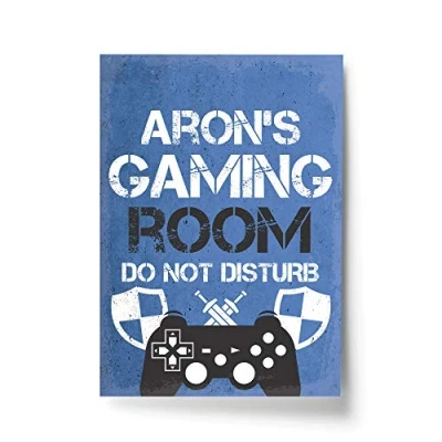 Image of RED OCEAN PERSONALISED Bedroom Framed Print Boys Wall Art Gamer Gift Gaming Sign Son (A4 Only Blue Room)