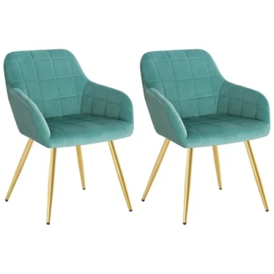 Image of WOLTU Kitchen Dining Chairs Turquoise/Golden Set of 2 Counter Lounge Living Room Velvet, Armchairs with Backrests and Metal Legs BH232ts