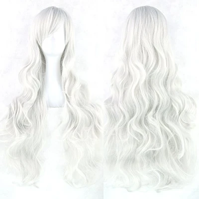 Image of Fouriding 31&quot; Silvery White Women&#039;s Long Curly Wave Cosplay Party Wigs Hairpieces Hair Cap Lolita Style Anime Wig