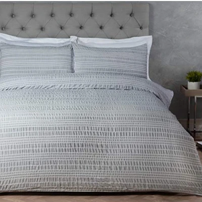 Image of Sleepdown Marl Stripe Grey Easy Care Duvet Cover Quilt Bedding Set with Pillowcase Single (135cm x 200cm), Polyester